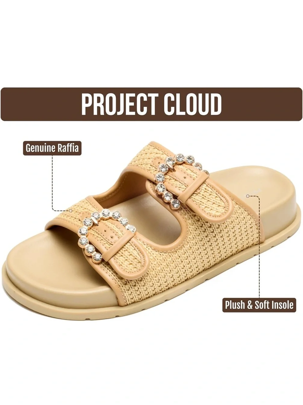 Project Cloud Kids' Tan Beaded Double-Strap Sandals